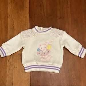 Vintage Small Steps Baby Sweater Pastel Kitty Angel Knit Top Lace Floral Panels